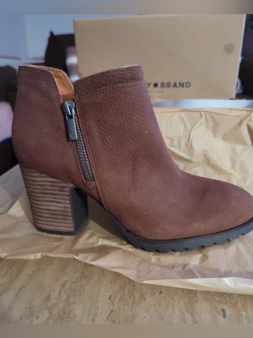 Lucky Brand Brown Leather Block Heel Ankle Booties